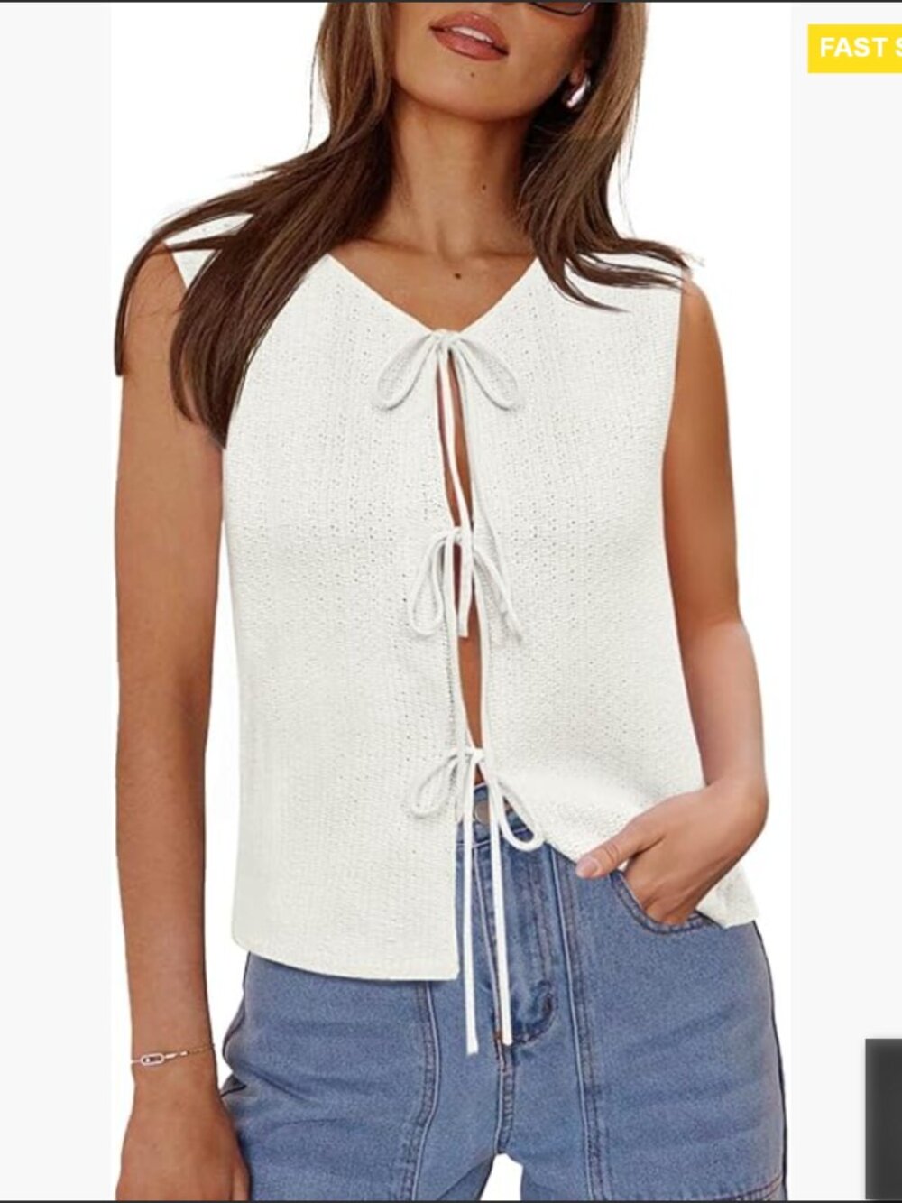 Tie Front Sweater Vest Sleeveless Crochet Knit Y2k Going Out Top Summer